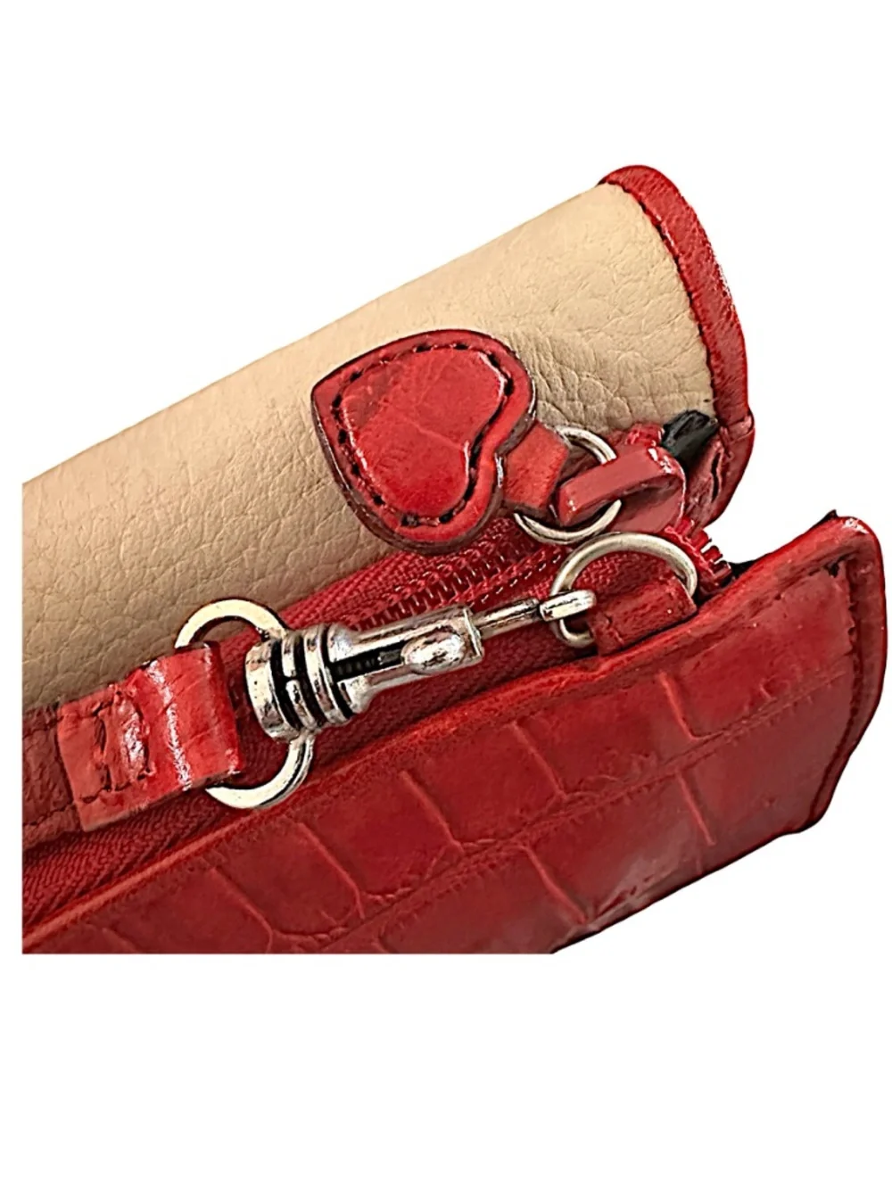 BRIGHTON Leather Crossbody Bag 7.5”x 4.5”x 2” Red & White Trifold